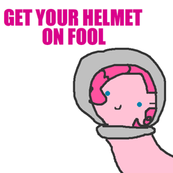 Size: 500x500 | Tagged: safe, artist:askpinkiepieandfriends, pinkie pie, earth pony, pony, g4, ask, female, mare, simple background, smiling, solo, space helmet, tumblr, white background
