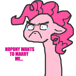 Size: 400x400 | Tagged: safe, artist:askpinkiepieandfriends, pinkie pie, earth pony, pony, g4, bust, crying, dialogue, female, floppy ears, frown, mare, simple background, solo, teary eyes, white background