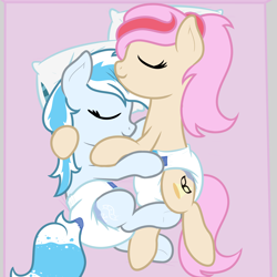 Size: 4000x4000 | Tagged: oc name needed, safe, artist:nitei, oc, oc only, earth pony, pony, cuddling, diaper, diaper fetish, duo, earth pony oc, eyes closed, fetish, non-baby in diaper, pillow, poofy diaper, show accurate, sleeping