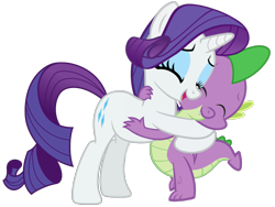 Size: 2160x1620 | Tagged: safe, artist:georgegarza01, rarity, spike, dragon, pony, unicorn, g4, cute, eyes closed, female, hug, male, mare, open mouth, raribetes, ship:sparity, shipping, show accurate, simple background, spikabetes, straight, transparent background
