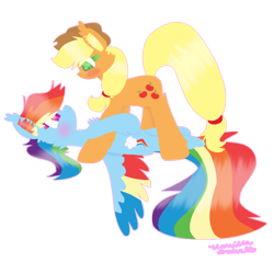 Size: 1008x1008 | Tagged: safe, artist:vanillaswirl6, applejack, rainbow dash, earth pony, pegasus, pony, g4, blushing, duo, ear fluff, female, lesbian, ship:appledash, shipping, simple background, transparent background