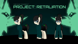 Size: 1280x720 | Tagged: safe, artist:spy ghost, oc, pony, clothes, description at source, female, glasses, green background, green eyes, mare, ponytail, reference sheet, simple background, skirt, sweater