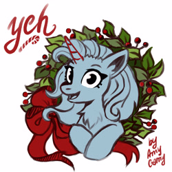 Size: 4500x4500 | Tagged: safe, artist:ami-gami, earth pony, pegasus, pony, unicorn, christmas, christmas wreath, commission, cute, holiday, solo, tape, wreath, ych sketch, your character here