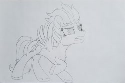 Size: 2755x1843 | Tagged: safe, artist:straighttothepointstudio, zipp storm, pegasus, pony, g5, my little pony: a new generation, angry, black and white, cutie mark, female, grayscale, mare, monochrome, solo, traditional art, unshorn fetlocks, wings