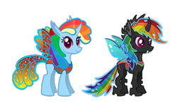 Size: 1920x1200 | Tagged: safe, artist:nitlynjane, gameloft, rainbow dash, changedling, changeling, pegasus, pony, g4, changedlingified, changeling dash, changelingified, colored wings, dashling, duality, eyeshadow, fangs, gradient wings, looking at you, makeup, multicolored hair, pink eyes, rainbow hair, simple background, smiling, smiling at you, species swap, transparent background, transparent wings, vector, wings