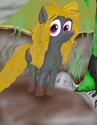 Size: 2086x2700 | Tagged: safe, artist:short tale, oc, oc:bogwater, pegasus, pony, digital art, dirty, high res, messy mane, overcast, river, stream, water
