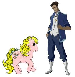 Size: 983x1000 | Tagged: safe, edit, shady, earth pony, human, pony, g1, anime, avatar the last airbender, boots, bow, clothes, crossover, cute, female, g1 shadybetes, jacket, jewelry, male, mare, namesake, necklace, pun, raised hoof, raised leg, shady shin, shoes, simple background, smiling, tail, tail bow, visual pun, white background