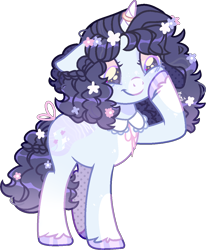 Size: 978x1186 | Tagged: safe, artist:kurosawakuro, oc, oc only, pony, unicorn, base used, female, floppy ears, flower, flower in hair, mare, simple background, smiling, solo, transparent background