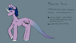 Size: 1900x1080 | Tagged: safe, artist:totallyadorito, oc, oc:marching atlas, dracony, hybrid, pony, unicorn, horn, interspecies offspring, male, offspring, parent:rarity, parent:spike, parents:sparity, simple background
