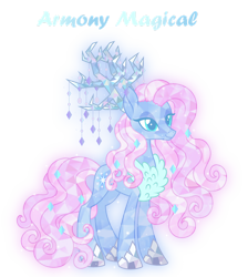 Size: 1280x1426 | Tagged: safe, artist:dawnheartyt, oc, oc only, oc:armony magical, crystal pony, earth pony, pony, antlers, base used, crystal pony oc, earth pony oc, eyelashes, female, mare, simple background, smiling, solo, story included, transparent background