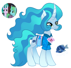 Size: 1120x1081 | Tagged: safe, artist:madlilon2051, oc, oc only, oc:water mist, fish, pony, base used, eyeshadow, female, makeup, mare, offspring, parent:mistmane, screencap reference, simple background, smiling, solo, transparent background