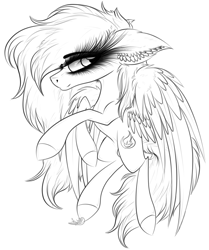 Size: 2261x2709 | Tagged: safe, artist:beamybutt, oc, oc only, pegasus, pony, ear fluff, eyelashes, high res, lineart, monochrome, pegasus oc, simple background, solo, white background
