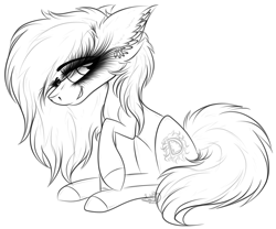 Size: 2454x2044 | Tagged: safe, artist:beamybutt, oc, oc only, earth pony, pony, ear fluff, eyelashes, high res, lineart, monochrome, raised hoof, simple background, solo, white background