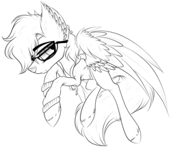 Size: 2833x2467 | Tagged: safe, artist:beamybutt, oc, oc only, pegasus, pony, clothes, ear fluff, high res, lineart, male, monochrome, pegasus oc, simple background, solo, stallion, white background, wings