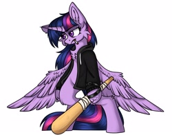 Size: 2569x2017 | Tagged: safe, artist:severe acrophobia, twilight sparkle, alicorn, semi-anthro, g4, arm hooves, baseball bat, cigarette, clothes, high res, hoof hold, jacket, smoking, solo, twilight sparkle (alicorn)