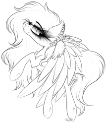 Size: 2677x3095 | Tagged: safe, artist:beamybutt, oc, oc only, pegasus, pony, ear fluff, female, high res, lineart, mare, monochrome, pegasus oc, simple background, solo, underhoof, white background