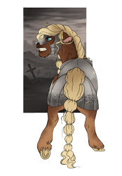 Size: 1288x1855 | Tagged: safe, artist:royvdhel-art, oc, oc only, earth pony, pony, armor, braided tail, commission, earth pony oc, gritted teeth, helmet, simple background, tail, transparent background, ych result
