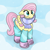Size: 1673x1672 | Tagged: safe, artist:doodledonutart, fluttershy, pegasus, pony, g4, winter wrap up, boots, clothes, female, floppy ears, leg warmers, mare, scarf, shoes, snow, snow boots, socks, solo, stockings, striped socks, thigh highs, winter