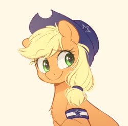 Size: 679x672 | Tagged: safe, alternate version, artist:higglytownhero, applejack, earth pony, pony, g4, american football, armband, chest fluff, cute, dallas cowboys, female, hat, jackabetes, mare, nfl, simple background, smiling, solo, sports