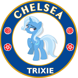 Size: 1200x1200 | Tagged: safe, edit, trixie, pony, unicorn, g4, butt, chelsea london, female, grin, logo, looking back, mare, plot, premier league, raised hoof, rear view, simple background, smiling, solo, the great and powerful ass, transparent background