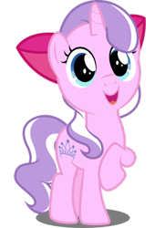 Size: 400x587 | Tagged: safe, artist:dashiesparkle edit, edit, editor:cutiesparke, diamond tiara, pony, unicorn, g4, accessory, apple bloom's bow, bow, female, filly, hair bow, happy, looking at you, race swap, raised hoof, ribbon, simple background, solo, transparent background