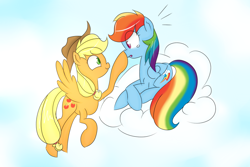 Size: 3000x2000 | Tagged: safe, artist:jankrys00, applejack, rainbow dash, pegasus, pony, g4, :o, backwards cutie mark, boop, cloud, cloudy, crying, cute, duo, eye contact, female, flapplejack, flying, high res, lesbian, looking at each other, lying down, nose wrinkle, open mouth, prone, race swap, ship:appledash, shipping, smiling, spread wings, surprised, wide eyes, wings