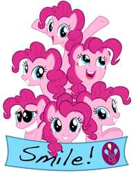 Size: 4500x5700 | Tagged: safe, artist:nowego, pinkie pie, earth pony, pony, g4, cute, diapinkes, female, happy, mare, multeity, open mouth, pink, positive ponies, simple background, smile song, smiling, too much pink energy is dangerous, transparent background, vector