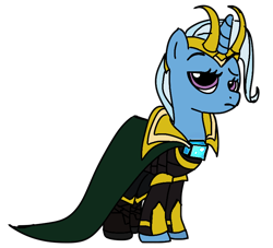 Size: 762x691 | Tagged: safe, artist:evergreen2024, trixie, pony, g4, brooch, cape, clothes, jewelry, loki, simple background, solo, tesseract, transparent background