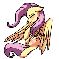 Size: 1000x1000 | Tagged: safe, artist:vale-bandicoot96, fluttershy, pegasus, pony, g4, blushing, eyes closed, female, floppy ears, mare, profile, simple background, smiling, solo, spread wings, wings