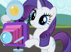 Size: 1462x1080 | Tagged: safe, screencap, rarity, pony, unicorn, may the best pet win, season 2, bipedal, camera, cropped, cute, female, mare, raribetes, smiling, solo