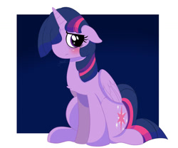 Size: 1024x854 | Tagged: safe, artist:vale-bandicoot96, twilight sparkle, alicorn, pony, g4, blushing, female, floppy ears, mare, sad, sitting, solo, twilight sparkle (alicorn)