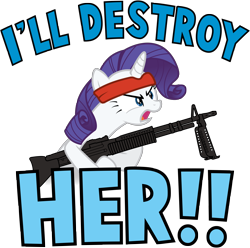 Size: 10000x9912 | Tagged: safe, artist:sirhcx, rarity, pony, unicorn, g4, absurd resolution, angry, bipedal, crossover, female, gun, headband, holding, i'll destroy her, m60, machine gun, mare, open mouth, quote, rambo, simple background, solo, transparent background, weapon