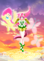 Size: 1976x2705 | Tagged: safe, artist:mauroz, part of a set, fluttershy, human, pegasus, pony, g4, anime, clothes, cosplay, costume, female, humanized, sailor moon (series), sailor senshi, winged humanization, wings