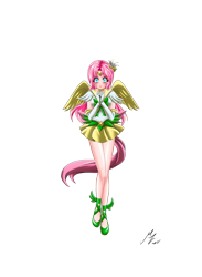 Size: 1976x2705 | Tagged: safe, alternate version, artist:mauroz, part of a set, fluttershy, human, g4, anime, breasts, clothes, cosplay, costume, female, gloves, humanized, sailor moon (series), sailor senshi, simple background, solo, transparent background, winged humanization, wings