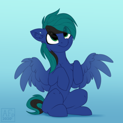 Size: 3500x3500 | Tagged: safe, alternate version, artist:airfly-pony, oc, oc only, oc:ender, pegasus, pony, begging, cute, feathered wings, gradient background, high res, male, multiple variants, pegasus oc, puppy dog eyes, solo, spread wings, stallion, wings