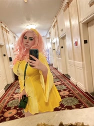 Size: 1534x2048 | Tagged: safe, artist:lochlan o'neil, fluttershy, human, g4, 60's fashion, 60s, clothes, cosplay, costume, female, irl, irl human, jewelry, necklace, peace symbol, photo, ponyville ciderfest, selfie