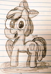 Size: 708x1024 | Tagged: safe, artist:merpzyberpzy, apple bloom, earth pony, pony, g4, female, filly, sketch, solo, traditional art
