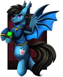 Size: 2932x3599 | Tagged: safe, artist:pridark, oc, oc only, bat pony, pony, fallout equestria, bat pony oc, clothes, commission, cutie mark, eyepatch, flying, high res, lieutenant, male, simple background, solo, transparent background