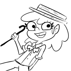 Size: 792x792 | Tagged: safe, artist:tjpones, apple bloom, human, g4, black and white, bowtie, cane, female, grayscale, hat, humanized, monochrome, simple background, smiling, solo, tooth gap, white background