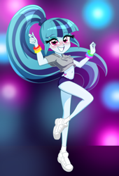 Size: 2634x3883 | Tagged: safe, artist:rileyav, sonata dusk, equestria girls, g4, bare midriff, belly button, blushing, clothes, commission, cute, eyebrows, eyebrows visible through hair, female, grin, high res, hoodie, looking at you, shoes, smiling, smiling at you, sneakers, solo, sonatabetes, stupid sexy sonata dusk, wristband