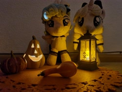 Size: 4032x3024 | Tagged: safe, artist:xeto_de, cozy glow, oc, oc:lily allure, g4, halloween, holiday, irl, lantern, photo, plushie, pumpkin