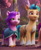Size: 485x585 | Tagged: safe, screencap, hitch trailblazer, pipp petals, sunny starscout, earth pony, pegasus, pony, g5, my little pony: a new generation, spoiler:my little pony: a new generation, cropped, disguise, fake horn, female, hitch is tall, male, mare, offscreen character, pipp is short, stallion