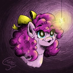 Size: 2048x2048 | Tagged: safe, artist:turtletroutstudios, pinkie pie, pony, g4, bow, candy, clothes, costume, food, hair bow, high res, nightmare night costume, solo, starry eyes, wingding eyes