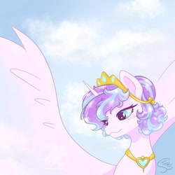 Size: 2048x2048 | Tagged: safe, artist:turtletroutstudios, princess flurry heart, alicorn, pony, g4, bust, crown, female, high res, jewelry, large wings, mare, older, older flurry heart, portrait, regalia, solo, spread wings, wings