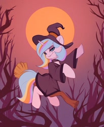 Size: 1348x1644 | Tagged: safe, artist:vistamage, oc, oc only, oc:oofy colorful, pony, unicorn, broom, female, hat, solo, witch, witch hat
