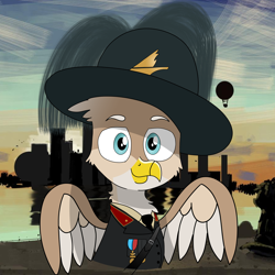 Size: 4000x4000 | Tagged: safe, artist:doughnutwubbs, artist:ignacio, oc, oc only, oc:alberto of torre, griffon, equestria at war mod, absurd resolution, bust, clothes, griffon oc, looking at you, male, military hat, military uniform, smiling, smiling at you, solo, uniform, wings