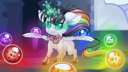 Size: 3810x2160 | Tagged: safe, artist:schokocream, oc, oc only, oc:lightning bliss, alicorn, pony, alicorn oc, female, glowing, glowing horn, high res, horn, indoors, magic, mare, solo, sombra eyes, spread wings, story included, telekinesis, wings