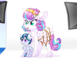 Size: 3810x3000 | Tagged: safe, artist:schokocream, princess flurry heart, oc, oc:nacre shell, alicorn, pegasus, pony, angry, colt, eyelashes, female, filly, high res, horn, male, offspring, older, older flurry heart, parent:princess cadance, parent:shining armor, parents:shiningcadance, pegasus oc, siblings, simple background, sisters, white background, wings