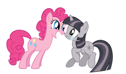 Size: 4095x2412 | Tagged: safe, artist:daydreamsyndrom, artist:wardex101, edit, pinkie pie, twilight sparkle, pony, unicorn, g4, crying, discorded, discorded twilight, scared, simple background, transparent background, twilight tragedy, unicorn twilight, vector
