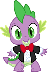 Size: 3000x4440 | Tagged: safe, artist:cloudy glow, spike, dragon, g4, season 1, the best night ever, .ai available, bowtie, clothes, grin, high res, looking at you, male, simple background, smiling, smiling at you, solo, transparent background, tuxedo, vector
